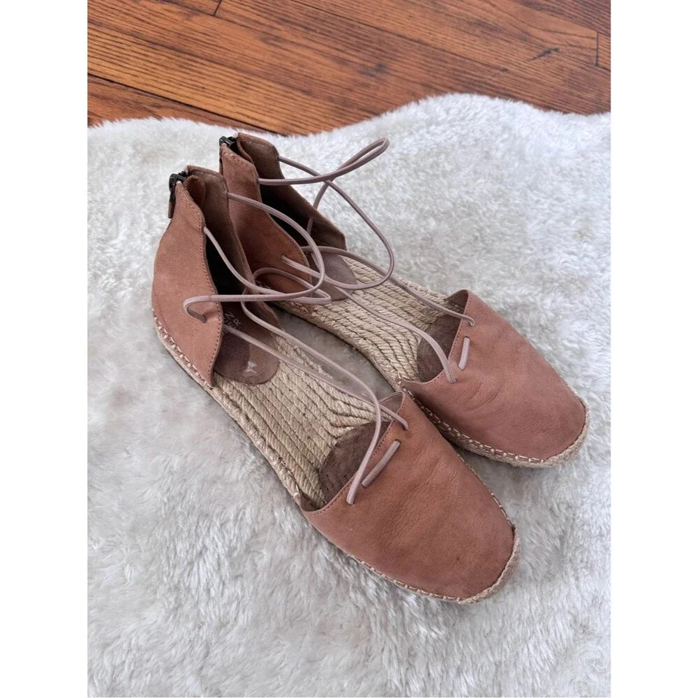 Eileen Fisher Women's Lace-Up Suede Leather Espadrille Flats in Tan